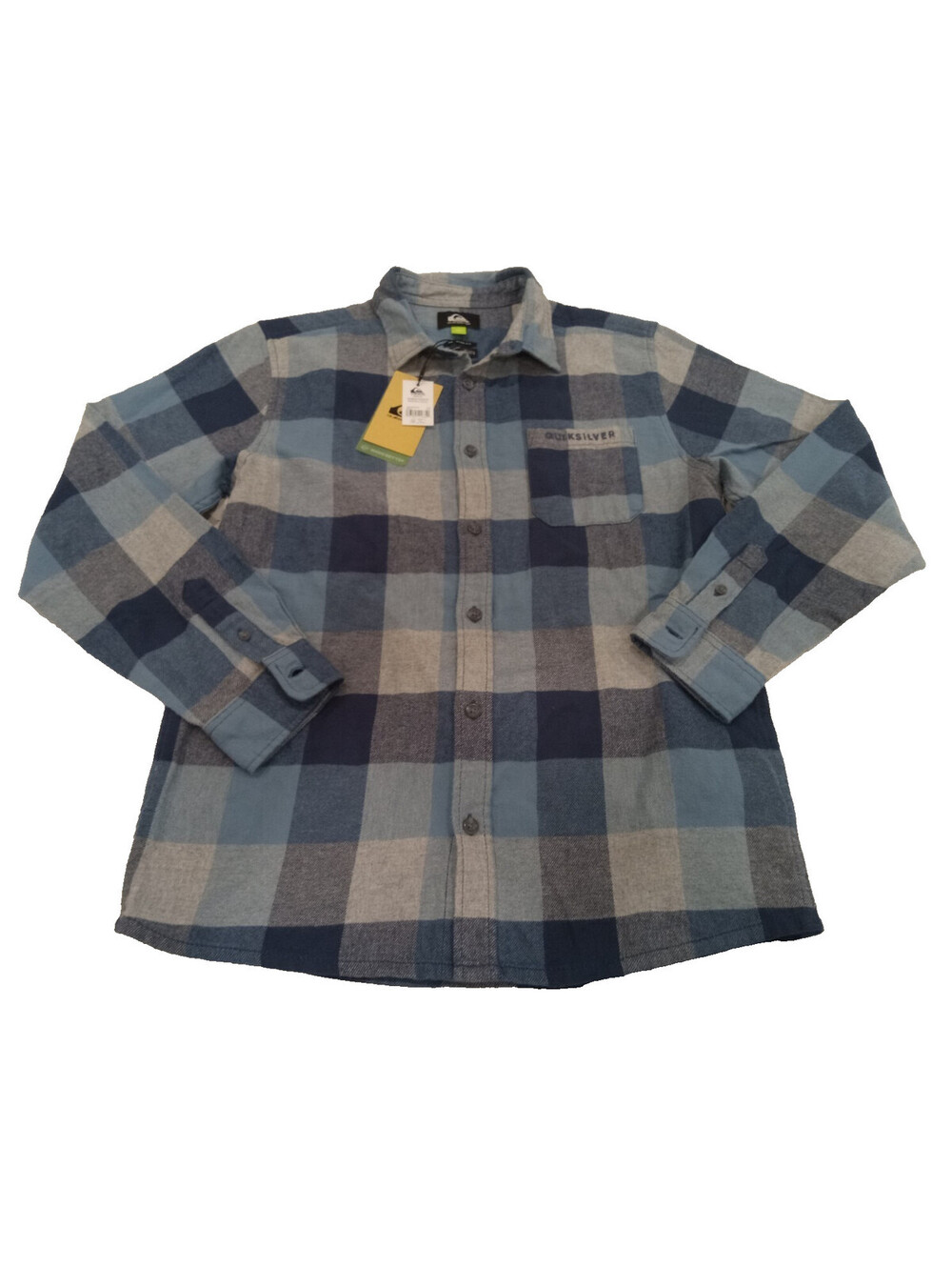 Quiksilver Motherfly Flannel Shirt Mens Large Blue Gray Plaid Button Front NWT L